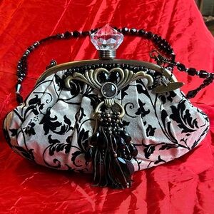 Mary Frances Black and Silver Metallic Fabric Bag